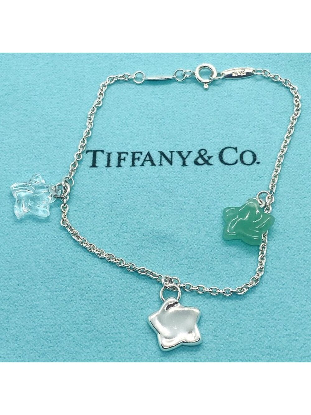 Tiffany & Co Elsa Peretti Green Stone Crystal Charm Bracelet 7.5"